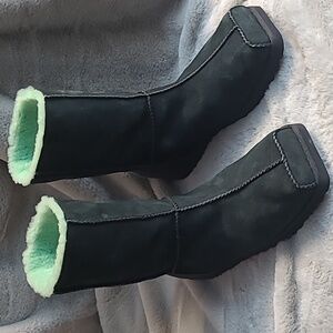 UGG x Eckhaus Latta Black Suede Boots Green Fur Lining Mens Size 12